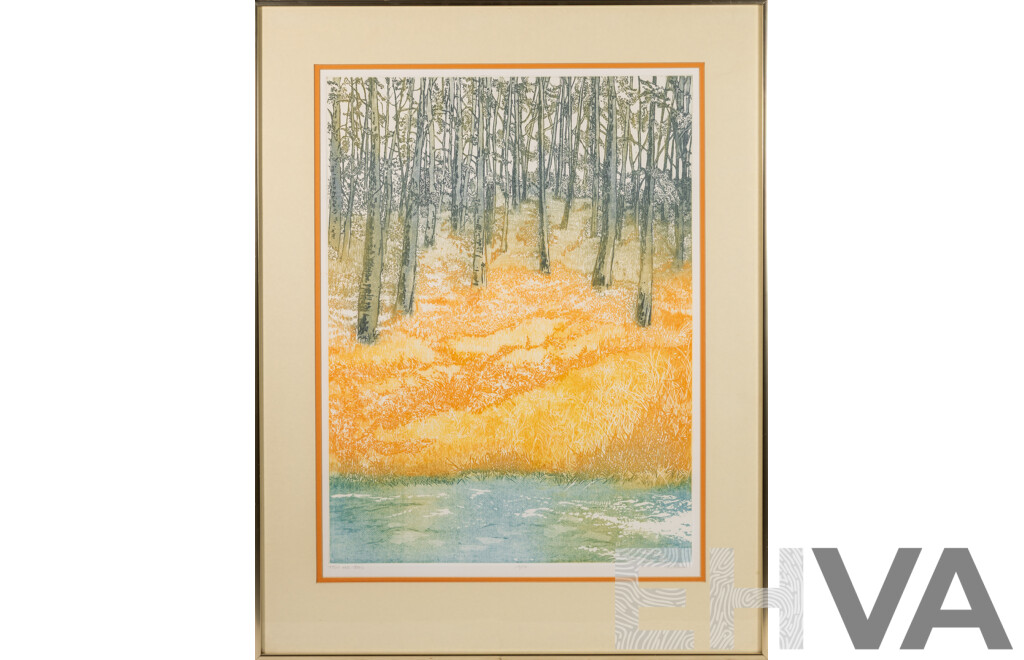 Ruth Lear, (20th Century), Field Nd Trees, Limited Edition & Signed Original Etching, 81.5 X 63.5 Cm (frame)