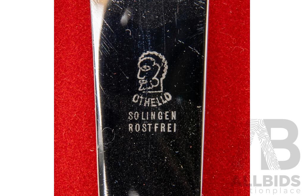 Mid Century German Solingen Steel with Teak Handles Carving Set in Othello Pattern by Anton Wingen Jr in Original Box