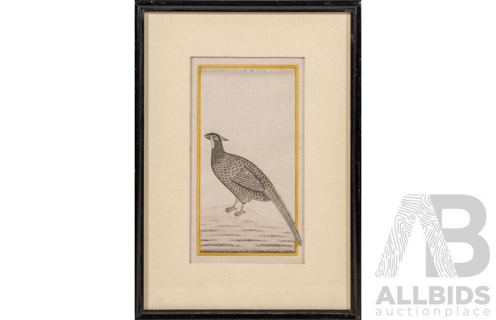 Artists Unknown (20th Century, Indian School), Pheasant Coucal & Kakubha Ragini [Lady with Peacocks], Vintage Pair of Indian Miniatures, Ink & Watercolour and Gouache on Paper, 32 x 21 cm (largest frame) (2)