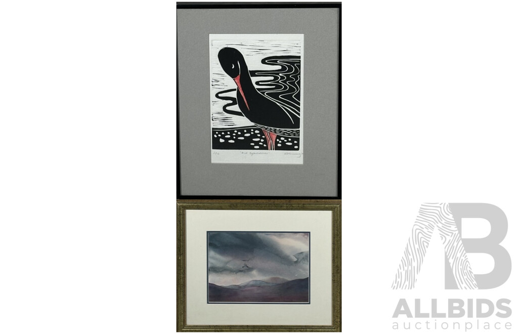 Artists Unknown (20th Century), Pied Oystercatcher & Endless Clouds, Hand Coloured Original Etching & Original Watercolour, 48 x 57 cm (largest frame) (2)