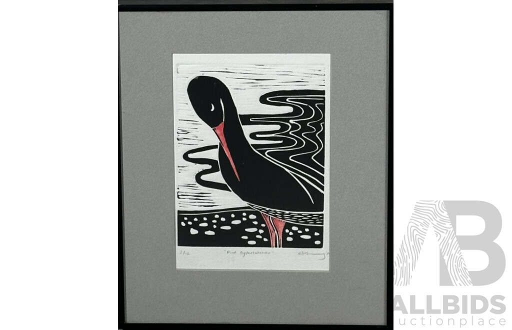 Artists Unknown (20th Century), Pied Oystercatcher & Endless Clouds, Hand Coloured Original Etching & Original Watercolour, 48 x 57 cm (largest frame) (2)