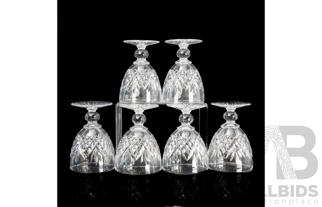 Vintage Set Six Stuart Crystal Claret Glasses in Ludlow Pattern