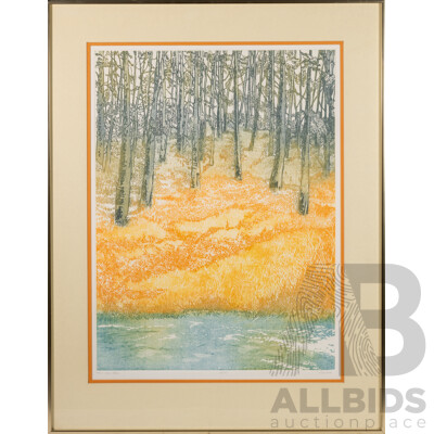 Ruth Lear, (20th Century), Field Nd Trees, Limited Edition & Signed Original Etching, 81.5 X 63.5 Cm (frame)