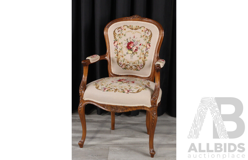 Victorian Elm Carver with Tapestry Seat and Back