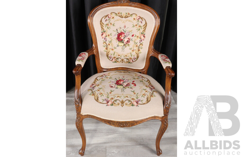 Victorian Elm Carver with Tapestry Seat and Back