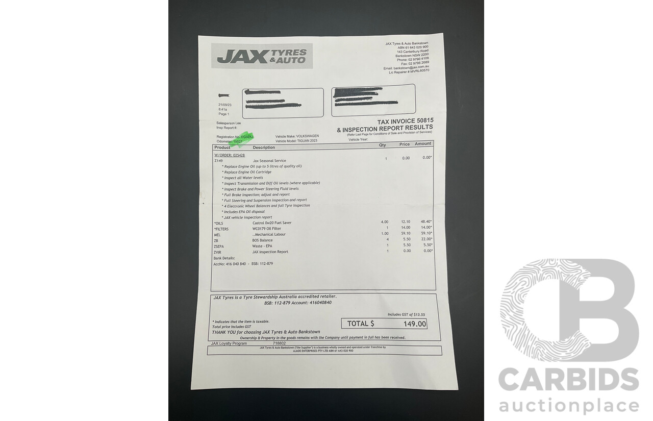 05/2023 Volkswagen Tiguan 110TSI Life (FWD) AX MY23 Update 4d Wagon Pure White Turbo 1.4L