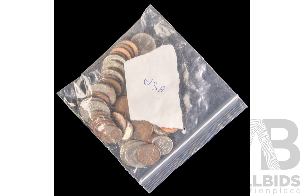 Ten Australian Pennies, Examples 1911 to 1964, Two Cent Coins, Examples 1966 to 1989, Commemorative Fifty Cent Coins 1995, 2001 QLD, New Zealand and Fiji Coins Including Fiji 1934 Silver Shilling, Vintage USA Coins