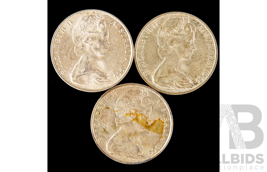 Three Australian 1966 Round Silver Fifty Cent Coins .800