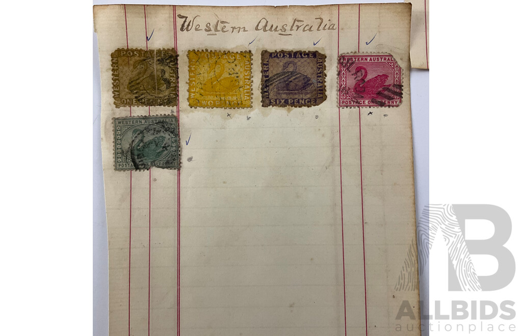 Collection of Australian Colonial and Predecimal Stamps Including QV Van Diemens Land, Western Australia, South Australia, Queensland New South Wales, Hand Cancel, KGV, KGVI