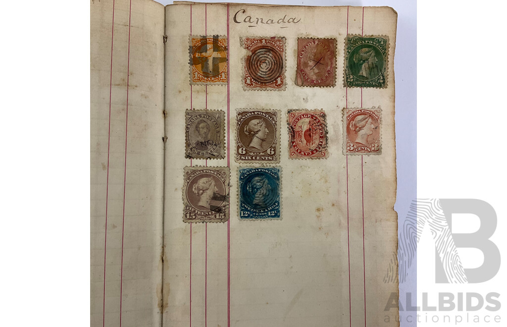 Album of Mostly Antique International Stamps Including Wurttemberg Imperf, New Zealand 1870's, USA Lincoln, Washington, Jackson, Franklin, Switzerland, France, Germany, Italy, Bavaria, Sweden, Norway, Hanover, Fiji, Austria Baden, Prussia and More