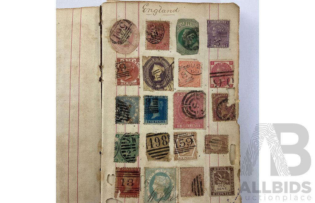 Album of Mostly Antique International Stamps Including Wurttemberg Imperf, New Zealand 1870's, USA Lincoln, Washington, Jackson, Franklin, Switzerland, France, Germany, Italy, Bavaria, Sweden, Norway, Hanover, Fiji, Austria Baden, Prussia and More