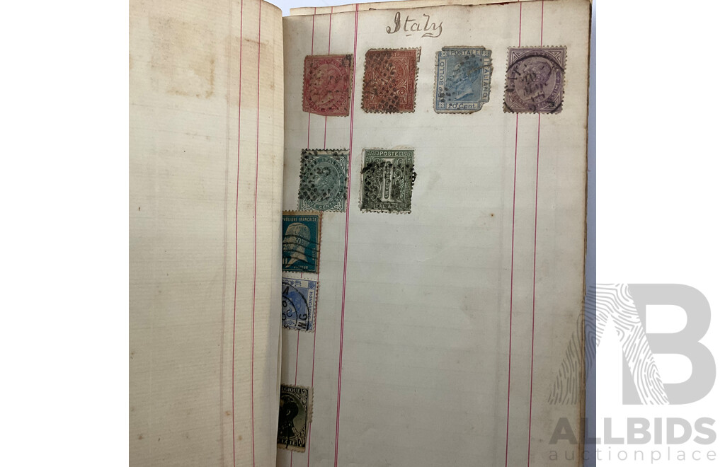 Album of Mostly Antique International Stamps Including Wurttemberg Imperf, New Zealand 1870's, USA Lincoln, Washington, Jackson, Franklin, Switzerland, France, Germany, Italy, Bavaria, Sweden, Norway, Hanover, Fiji, Austria Baden, Prussia and More