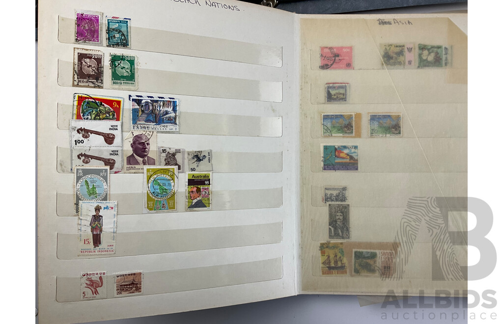 Collection of Vintage Stamps Including Australia and New Zealand Predecimal, St Helena, Mali, Brazil, Fiji, Samoa, Tonga, USA and More
