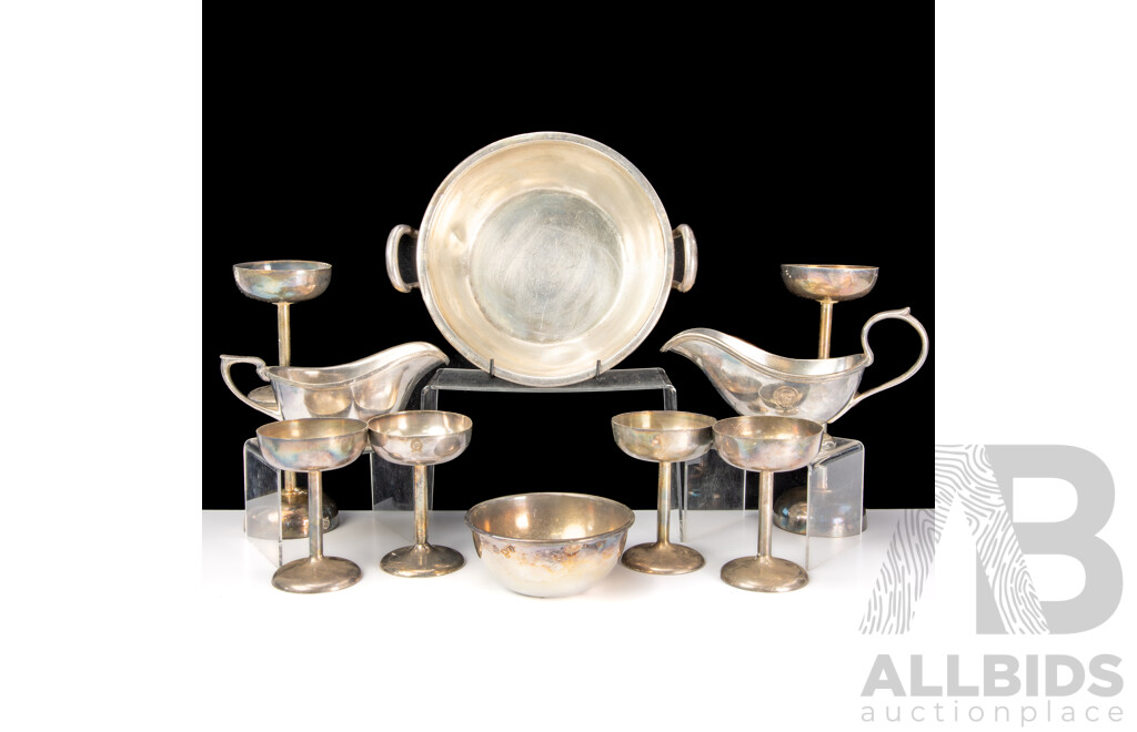 Collection Vintage Silver Plate Serving Ware From Det Ostasiatiske Kompagni with Engraved Company Logo to Each
