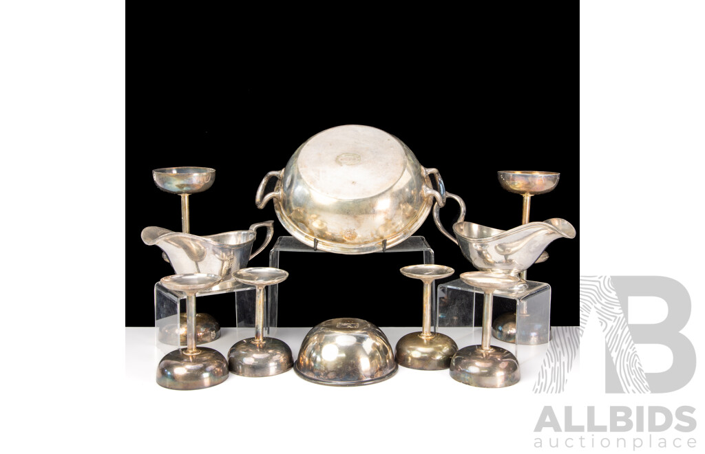 Collection Vintage Silver Plate Serving Ware From Det Ostasiatiske Kompagni with Engraved Company Logo to Each