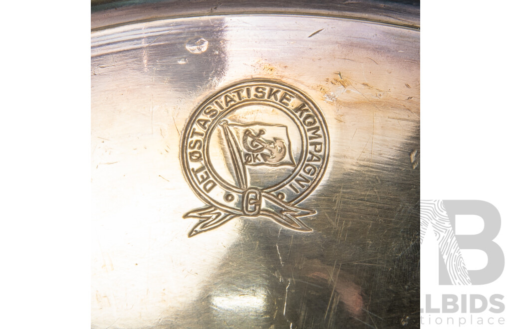Collection Vintage Silver Plate Serving Ware From Det Ostasiatiske Kompagni with Engraved Company Logo to Each