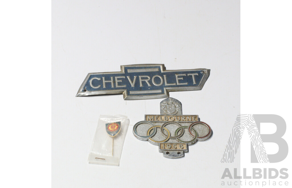 Collection Vintage Badges Comprising Chevrolet, Melbourne Olympics 1956 and Battle of Australia 50th Anniversary Lapel Badge