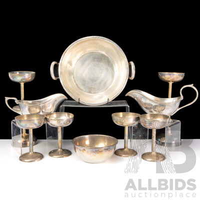 Collection Vintage Silver Plate Serving Ware From Det Ostasiatiske Kompagni with Engraved Company Logo to Each