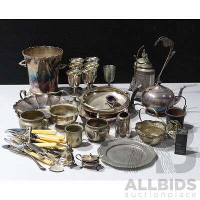 Collection Vintage Silver Plate Items Including Goblets. Teapot and More