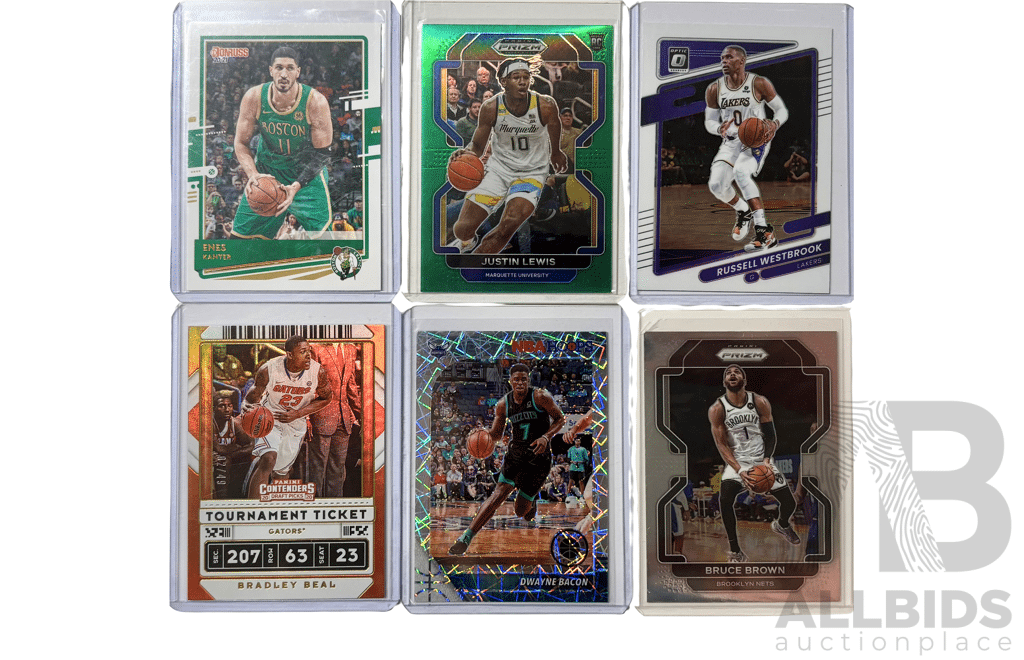 Diverse 6card basketball lot featuring rookies parallels and stars from top NBA brands