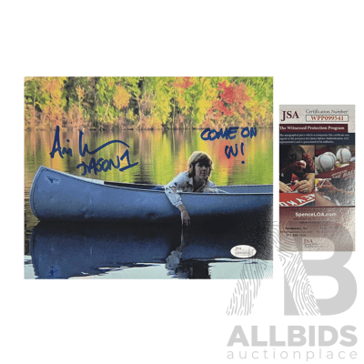 Chilling Ari Lehman Jason 1 Signed Canoe Photo with JSA Certification