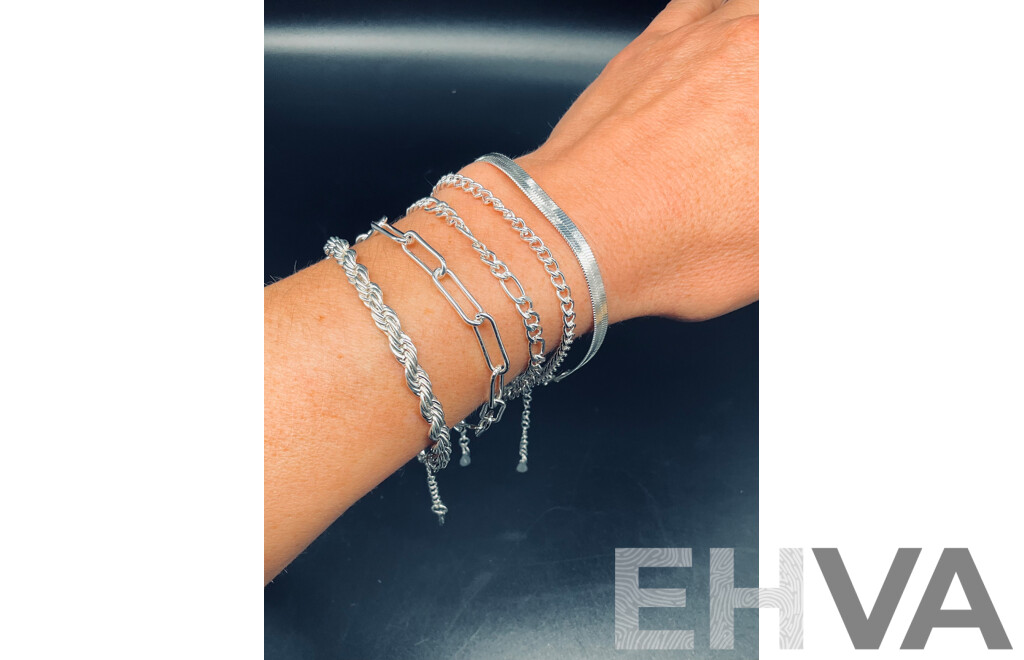 Sterling Silver Bracelets (5x) Various Styles, 25.03 Grams