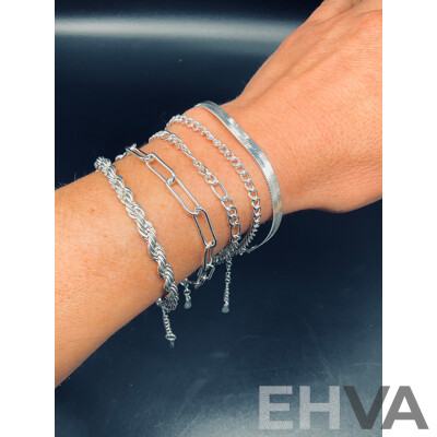 Sterling Silver Bracelets (5x) Various Styles, 25.03 Grams