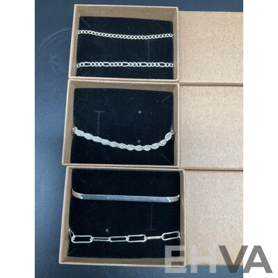 Sterling Silver Bracelets (5x) Various Styles, 25.03 Grams