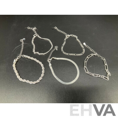 Sterling Silver Bracelets (5x) Various Styles, 25.03 Grams