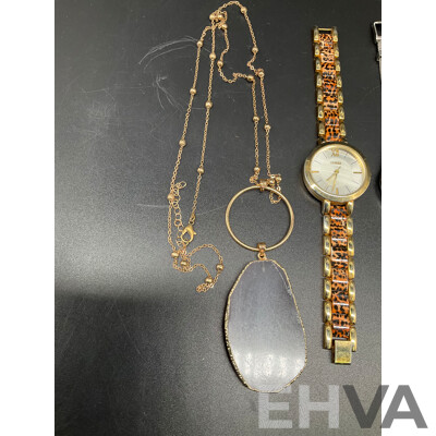 Assorted Watches, Including GUESS, CALVIN KLEIN and EMPORIO ARMANI, Pendant Gemstone Slice Necklece and SWAROVSKI Bracelet - Lot of 5
