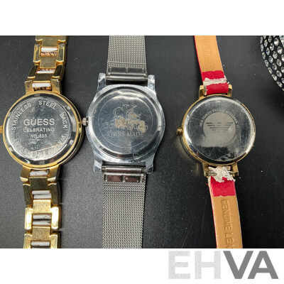 Assorted Watches, Including GUESS, CALVIN KLEIN and EMPORIO ARMANI, Pendant Gemstone Slice Necklece and SWAROVSKI Bracelet - Lot of 5