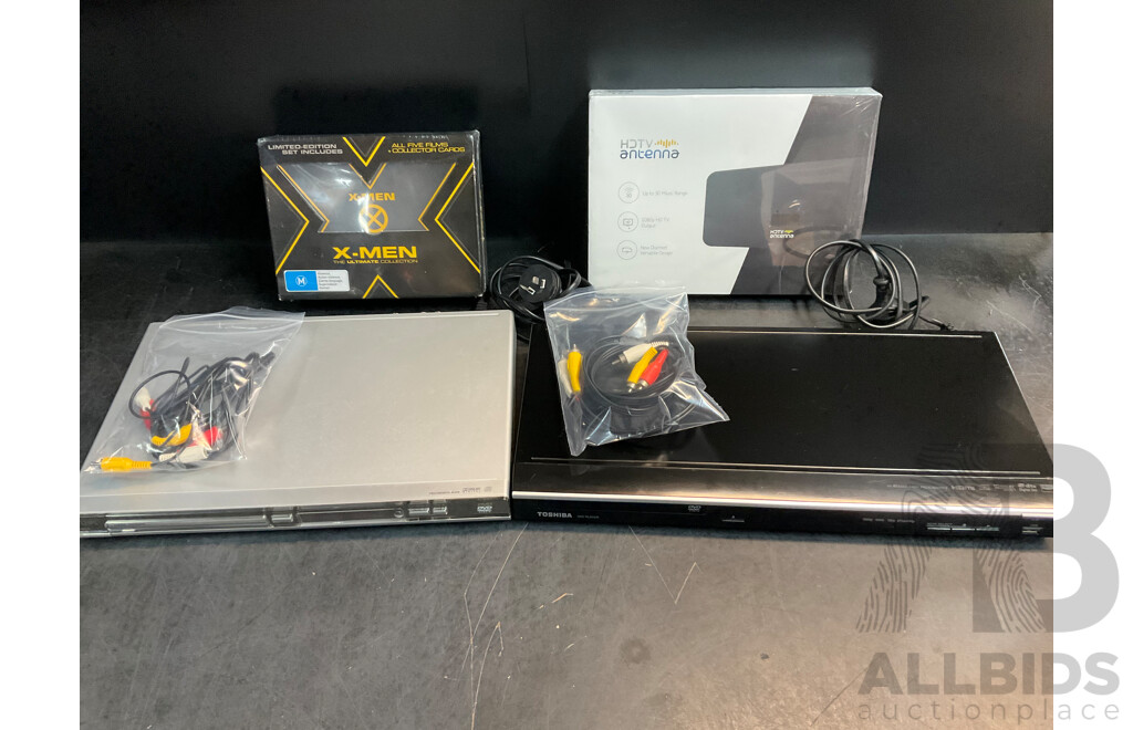 TOSHIBA, PHILIPS DVD Player & HDTV Antenna & XMEN Five Films and Collector Cards Set