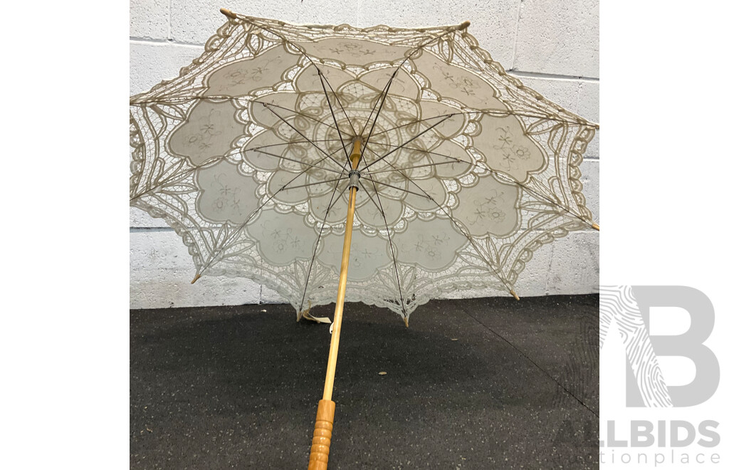 Vintage Mixed Lot - Lace Parasol, Wicker Basket , Cushions and Homewares