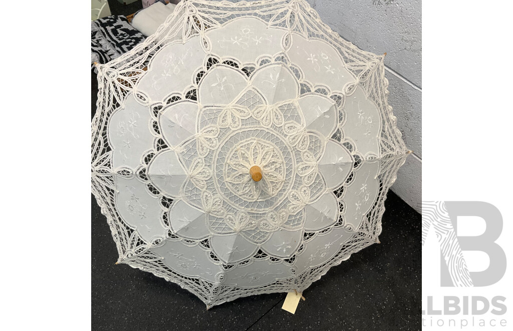 Vintage Mixed Lot - Lace Parasol, Wicker Basket , Cushions and Homewares