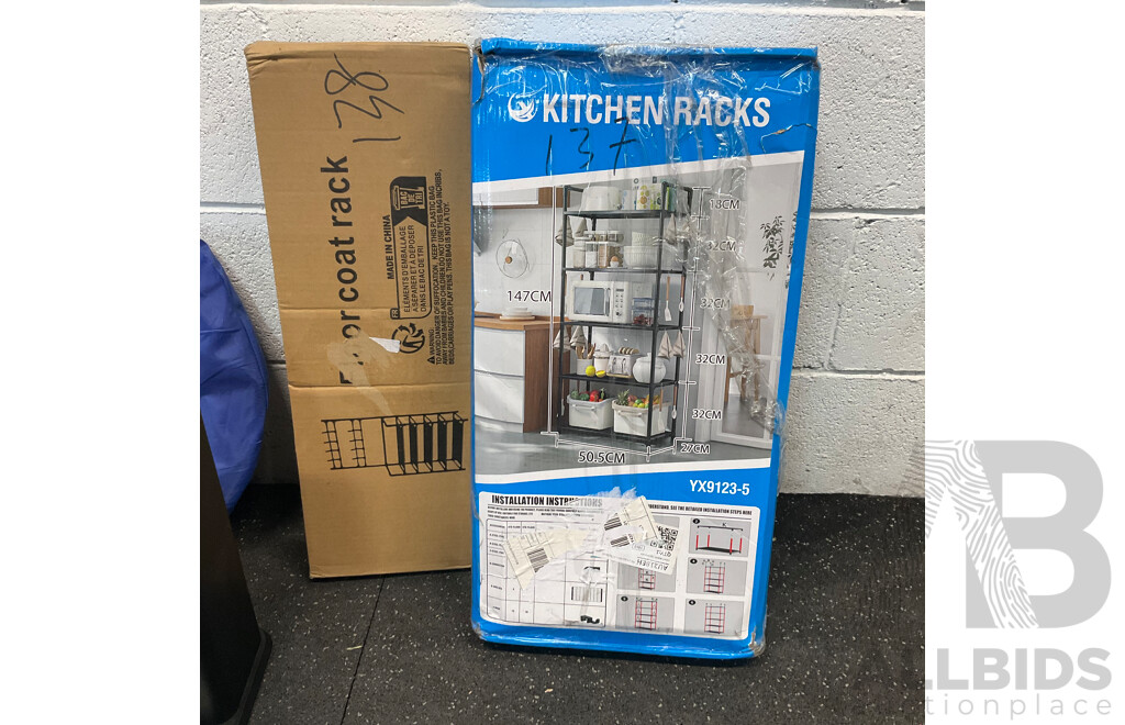 Mixed Homewares - Kitchen Racks & Coat Racks & SodaSteam, Esky and Sun Shelter - Lot of 6