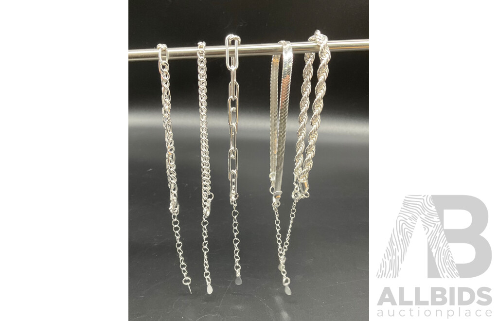 Sterling Silver Bracelets (5x) Various Styles, 25.03 Grams