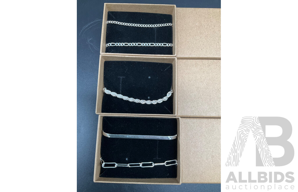 Sterling Silver Bracelets (5x) Various Styles, 25.03 Grams
