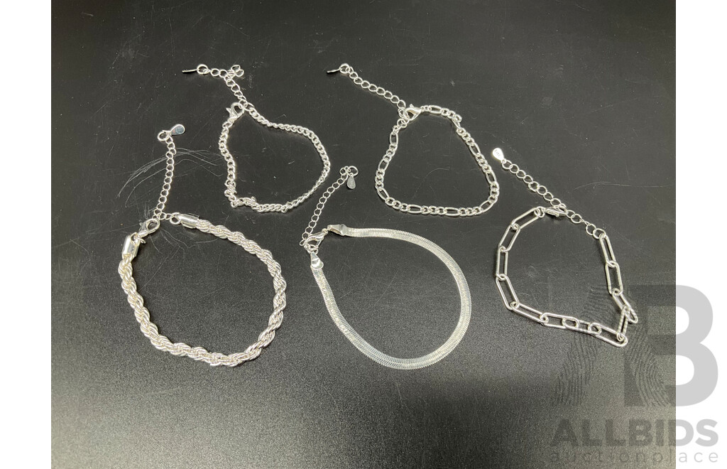 Sterling Silver Bracelets (5x) Various Styles, 25.03 Grams