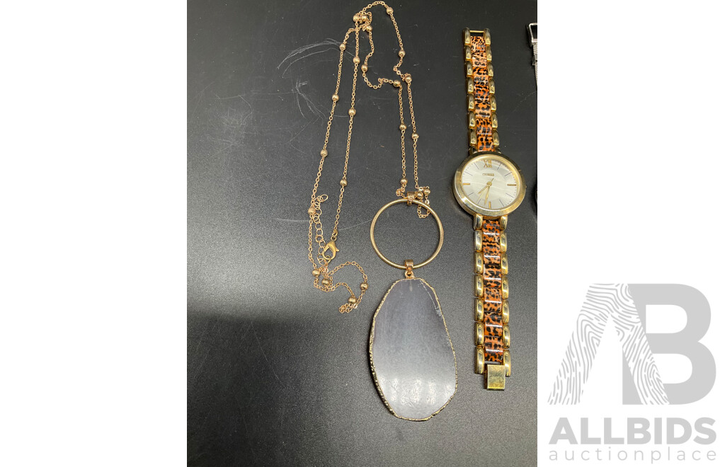 Assorted Watches, Including GUESS, CALVIN KLEIN and EMPORIO ARMANI, Pendant Gemstone Slice Necklece and SWAROVSKI Bracelet - Lot of 5