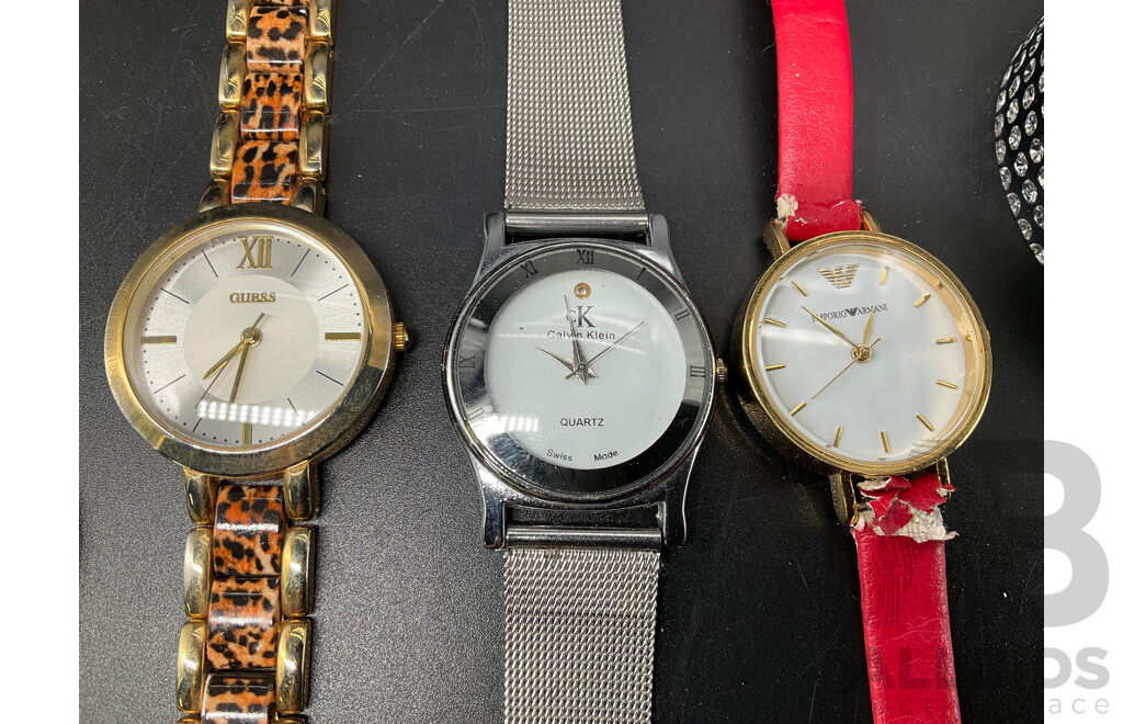 Assorted Watches, Including GUESS, CALVIN KLEIN and EMPORIO ARMANI, Pendant Gemstone Slice Necklece and SWAROVSKI Bracelet - Lot of 5