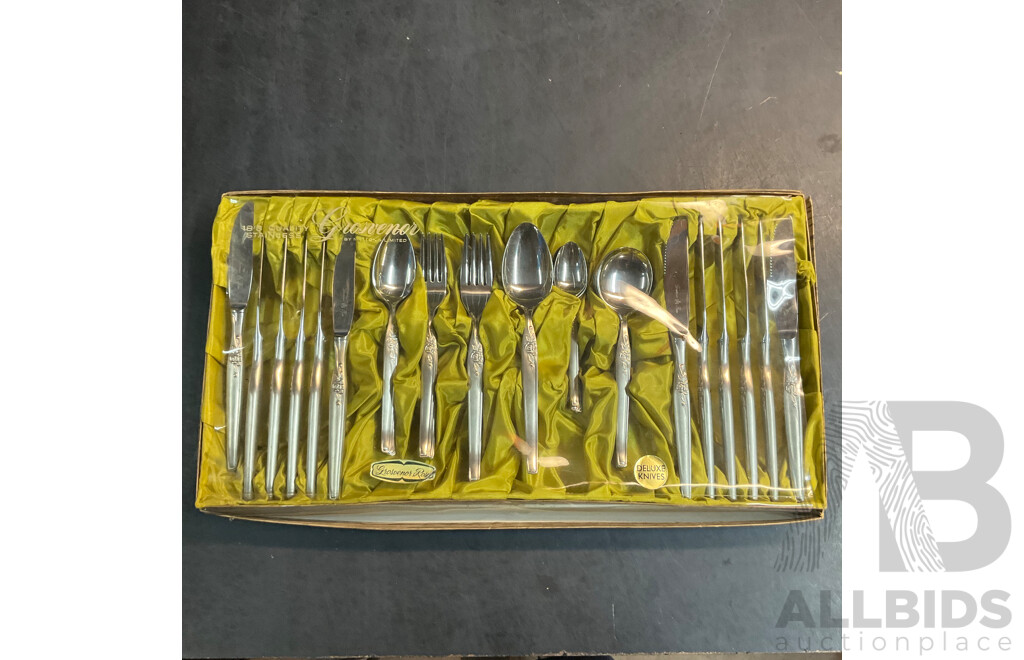 Vintage Grosvenor Cutlery Set & Strachan Napking Rings & Plated Silver Tea Pot & EPNS Creamer