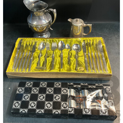 Vintage Grosvenor Cutlery Set & Strachan Napking Rings & Plated Silver Tea Pot & EPNS Creamer
