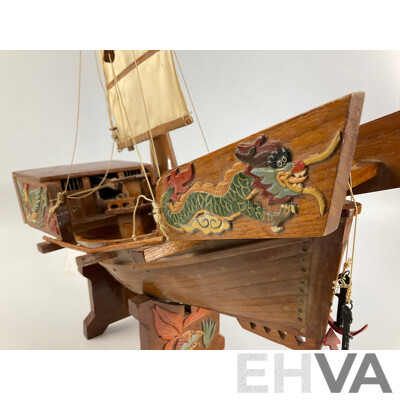 Vintage Timber Chinese Junk Sailing Ship