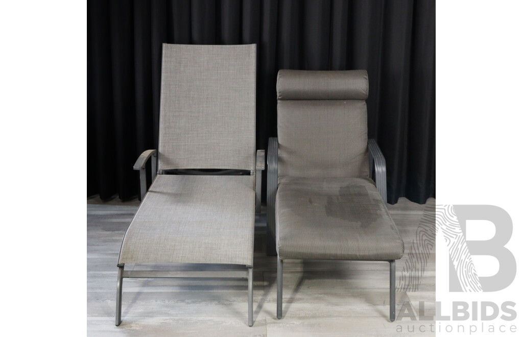 Pair of Non Matching Modern Metal Framed Sun Lounges