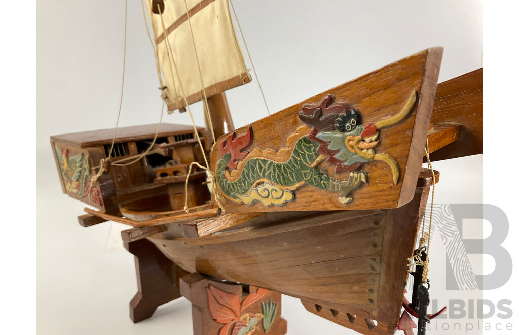 Vintage Timber Chinese Junk Sailing Ship