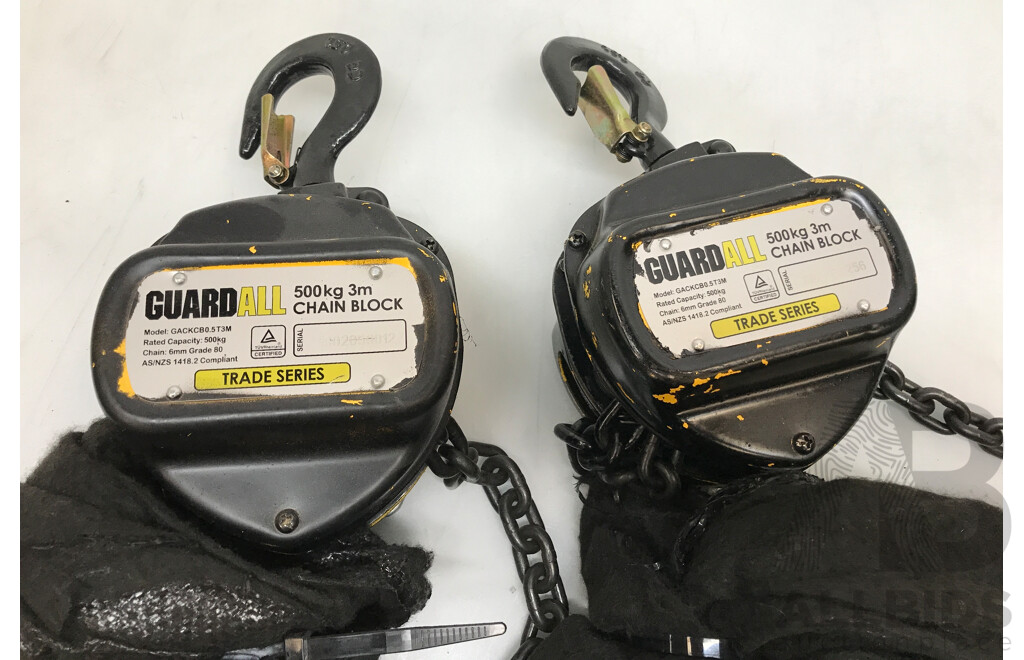 GuardAll Industrial Series 3m 500kg Chain Block Lift - Lot of 2