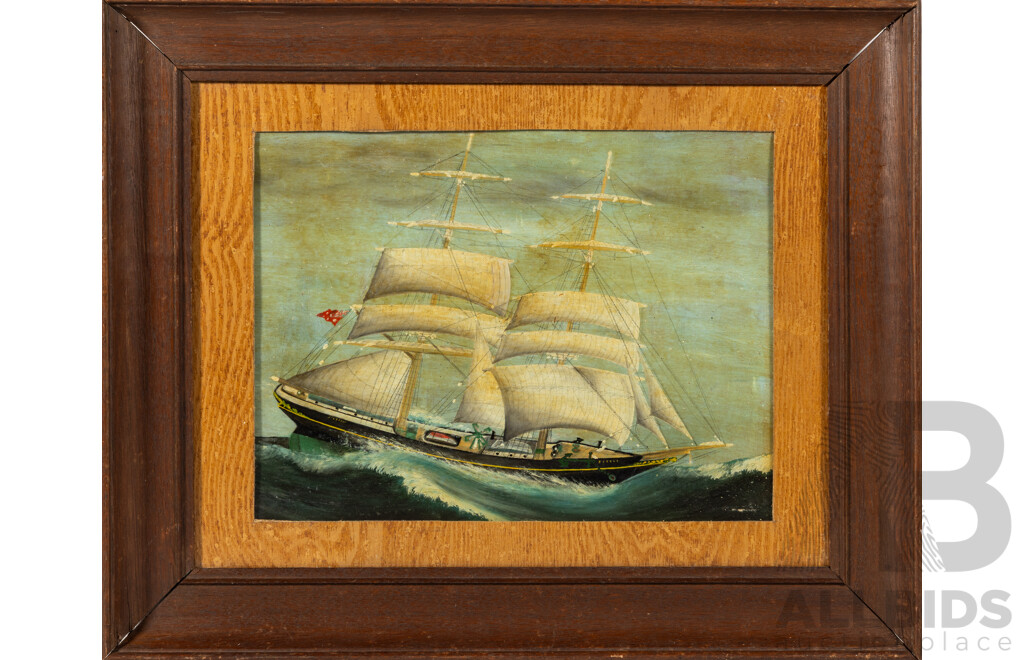 Artist Unknown, (Early 20th Century), Ship on Rough Seas, Original Antique Pencil and Oil, 46 x 57 cm (frame)