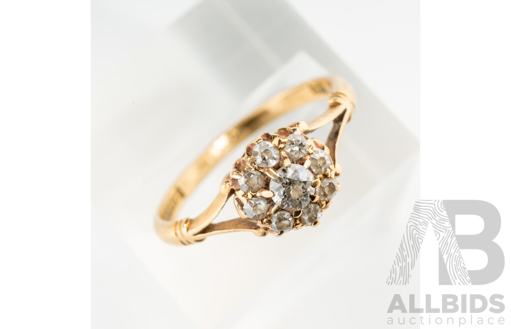 Antique Old Mine Cut Diamond Daisy Ring, Est TDW 0.43ct, Size P, 2.72 Grams
