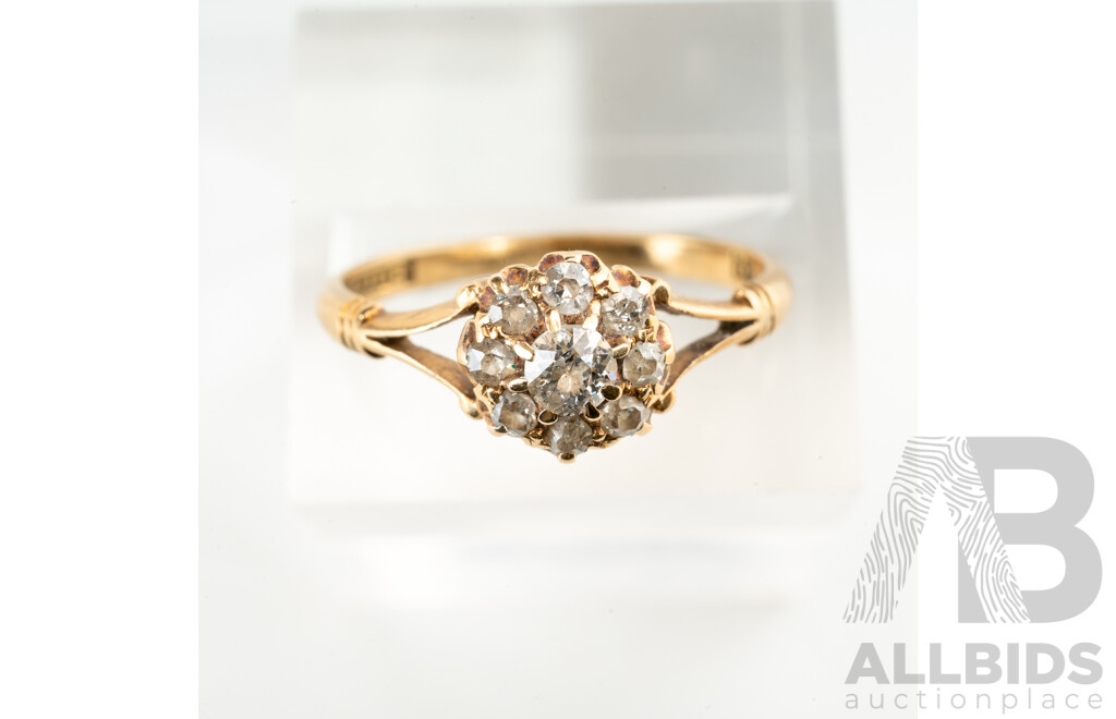 Antique Old Mine Cut Diamond Daisy Ring, Est TDW 0.43ct, Size P, 2.72 Grams