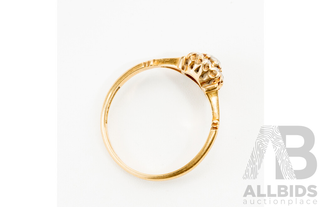 Antique Old Mine Cut Diamond Daisy Ring, Est TDW 0.43ct, Size P, 2.72 Grams